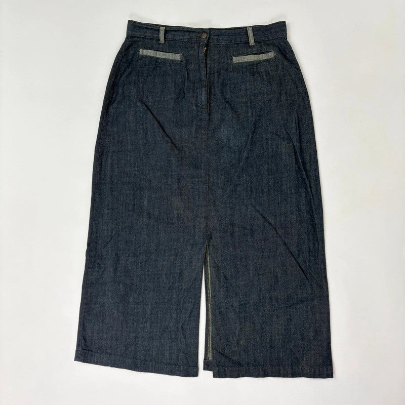 dark denim flared maxi skirt