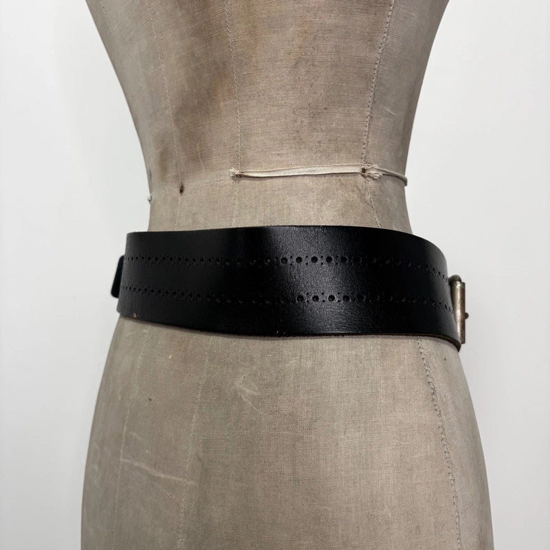 thick black leather buckle belt