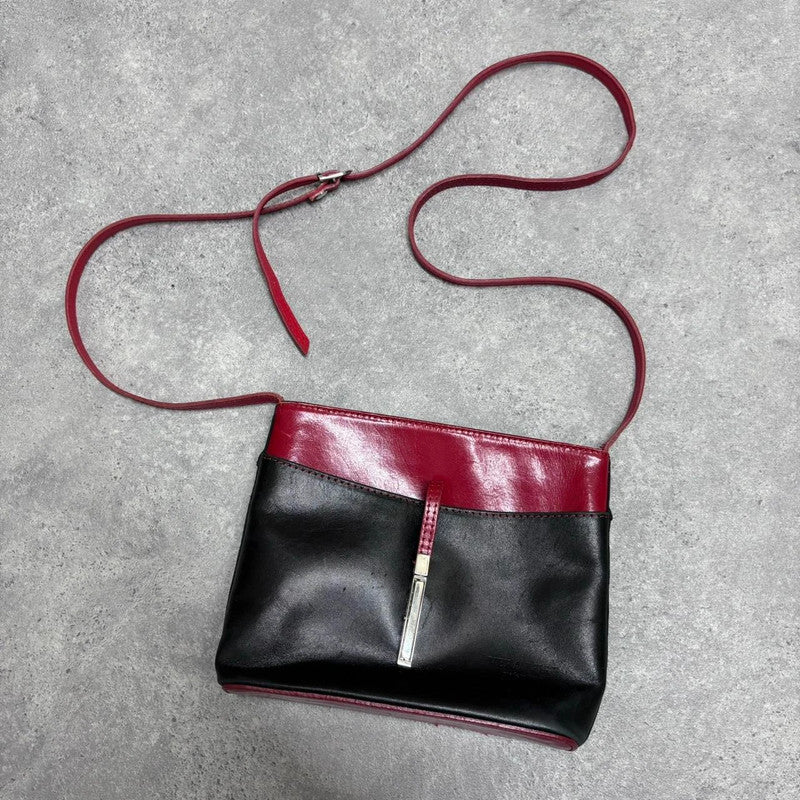 leather red and black crossbody bag