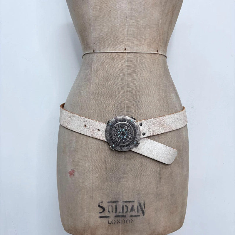 white distressed leather boho belt