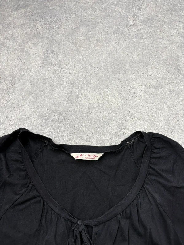 slouchy black bow neck mini dress