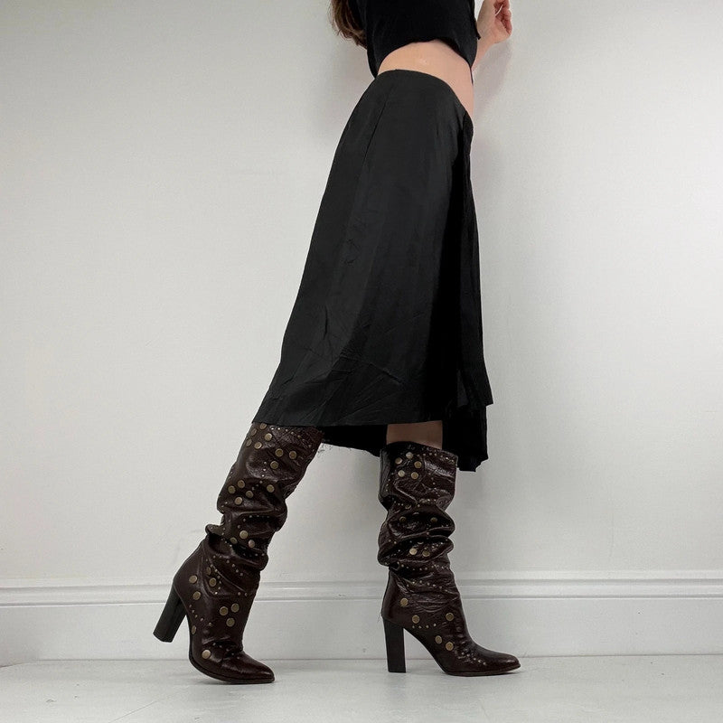 black panelled pleated midi skirt