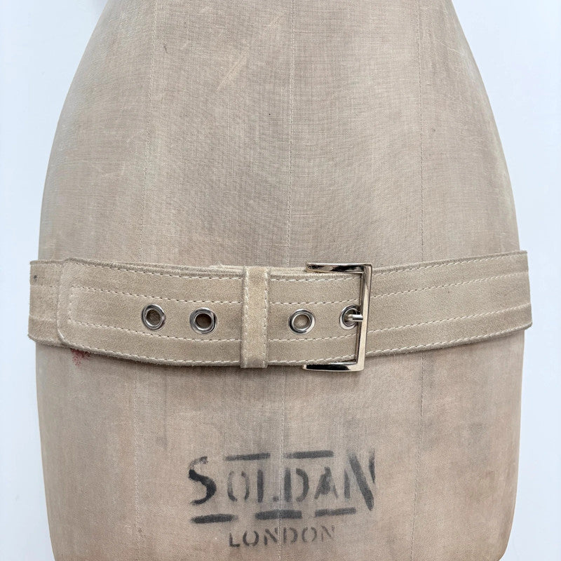 Tan leather silver eyelet belt