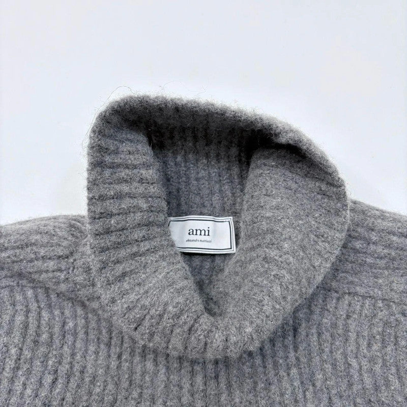 grey chunky ribbed knit ami paris jumper
