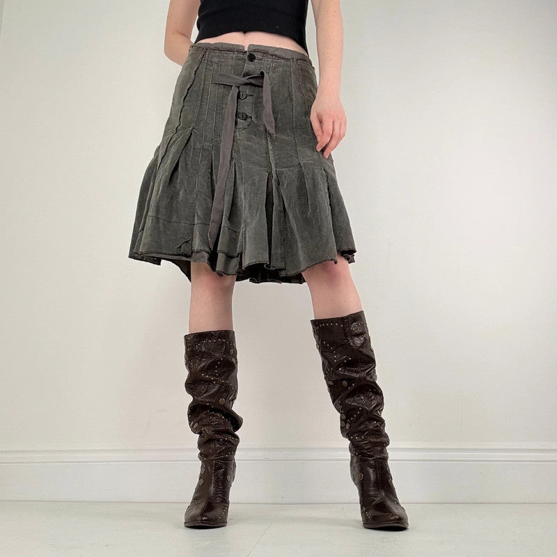 khaki pleated flared utility skirt