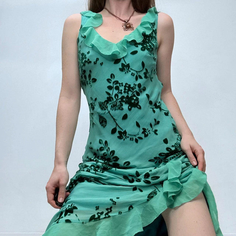 green silk embossed floral monsoon dress