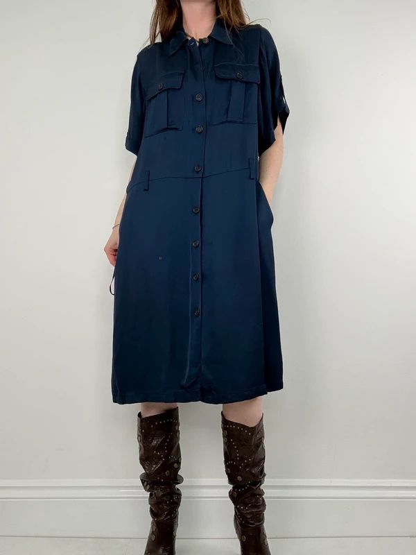 Navy satin Paul & Joe shirt dress