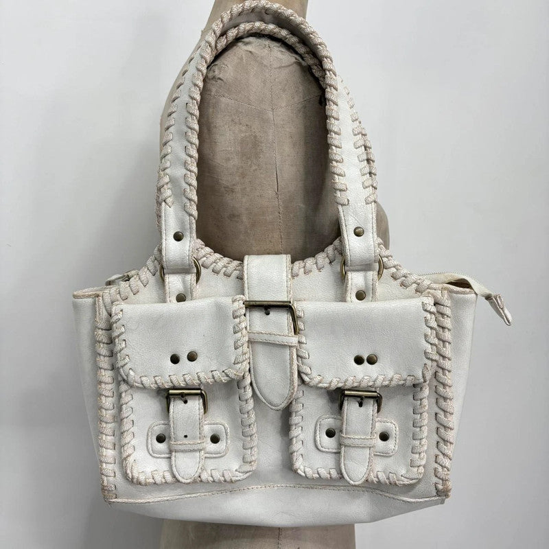 white chunky stitch leather bag