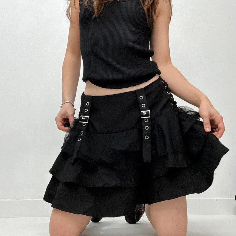black studded eyelet cargo mini skirt