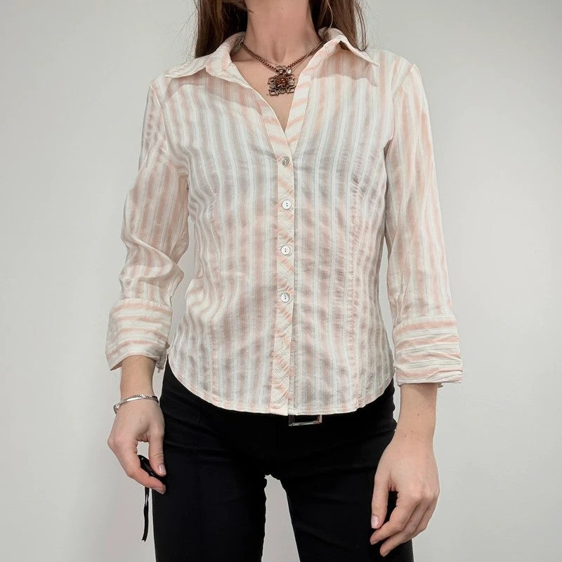 Pink and cream preppy cropped shirt
