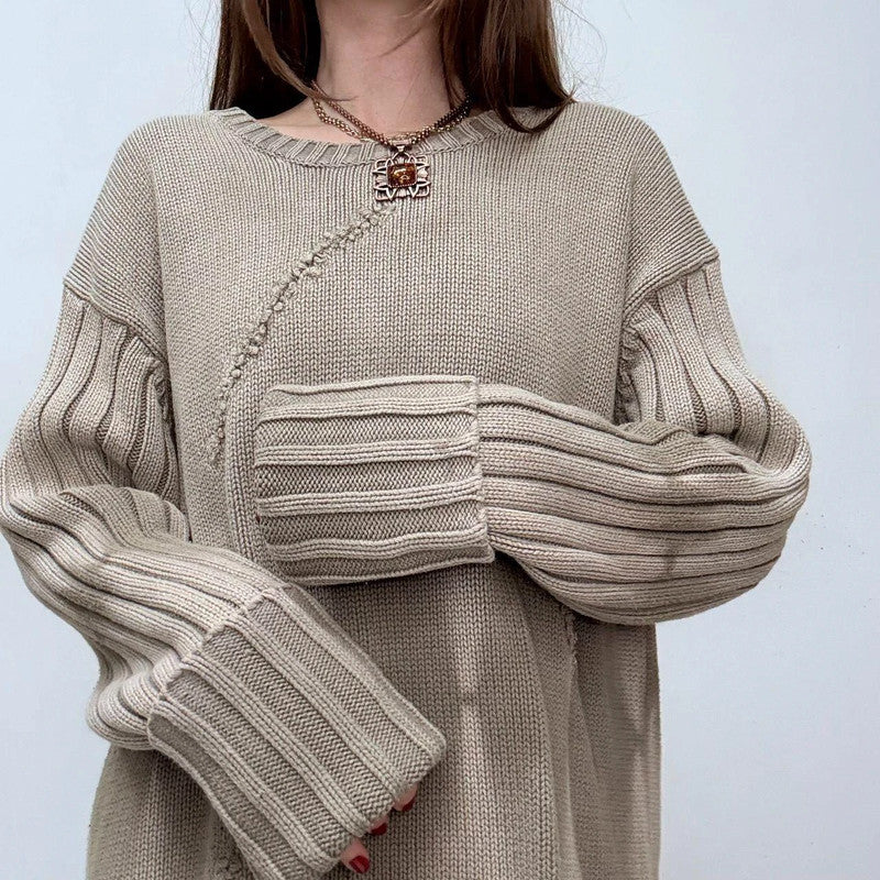 distressed chunky knit khaki rib jumper
