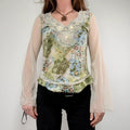 Mesh boho flare paisley print blouse t-shirt