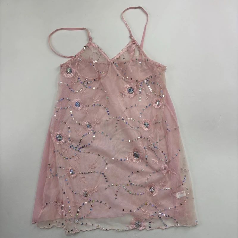 pastel pink sheer mesh lace embroidered cami top