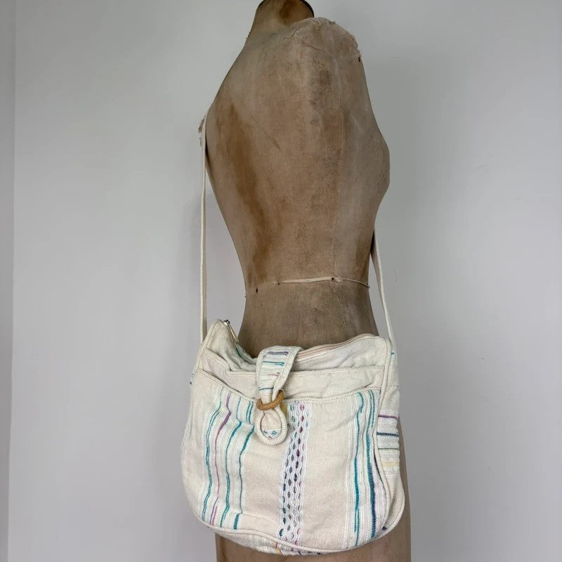 Woven cotton kantha cream crossbody bag