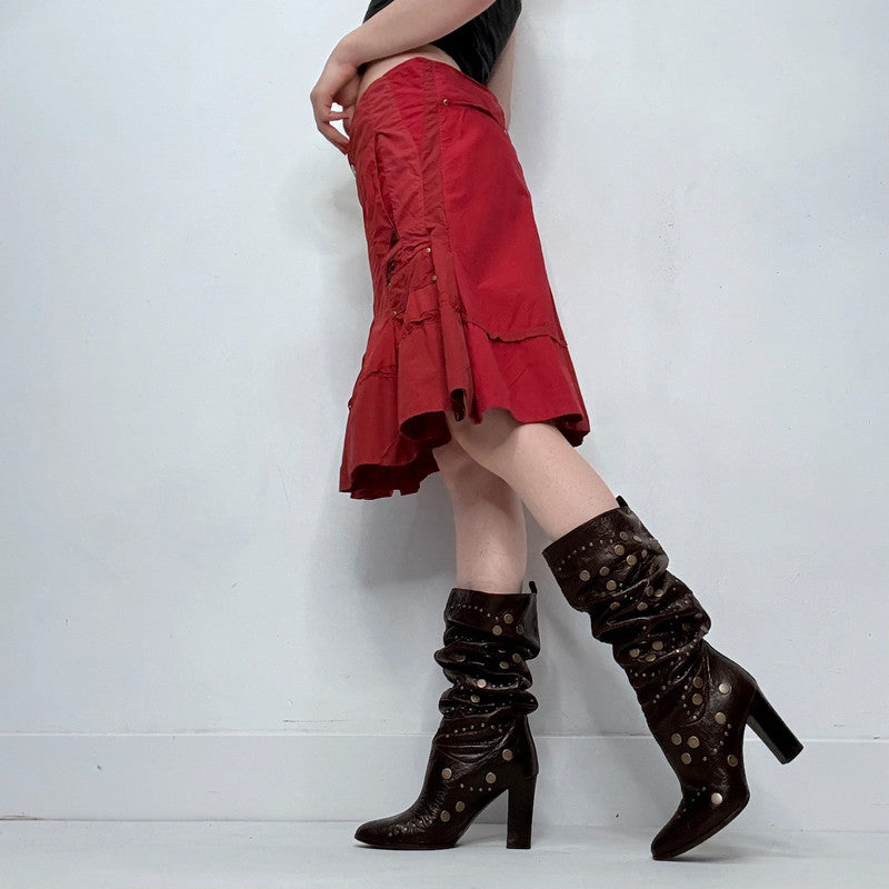 red pleated asymmetric grunge skirt