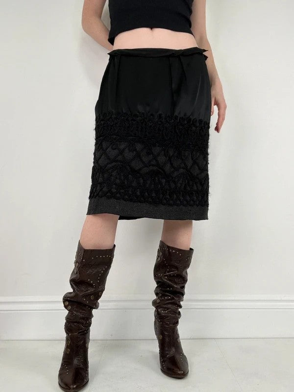 black silk embroidered napoleonic wool midi skirt