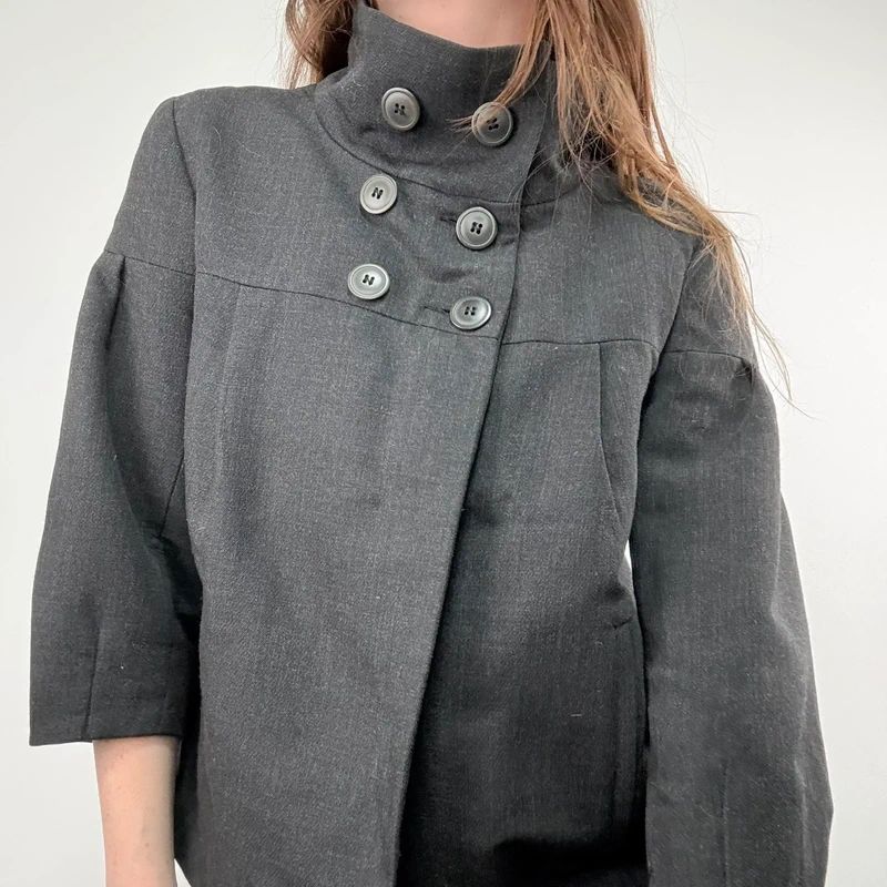 Grey structured boxy high neck jacket