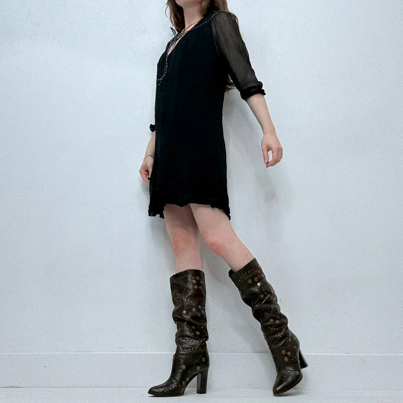 black crinkle mini dress