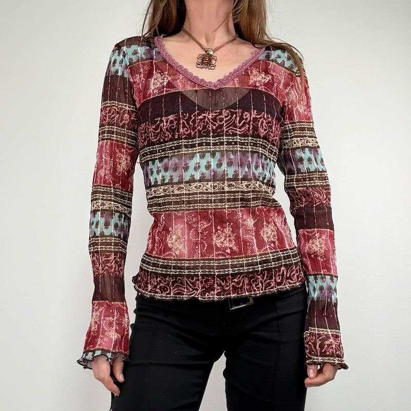 Mesh paisley boho layered graphic summer t-shirt