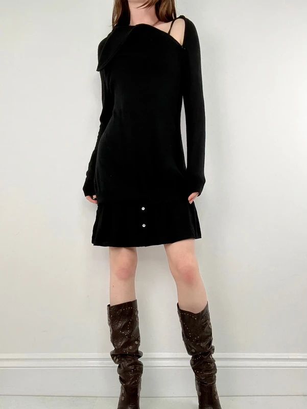 Asymmetric zip long sleeve dress