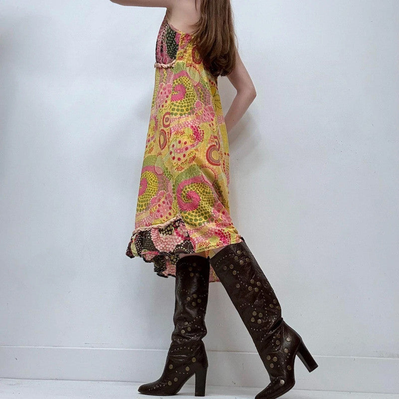 boho hippie paisley printed midi dress