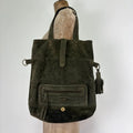 Khaki green suede leather tassel tote bag