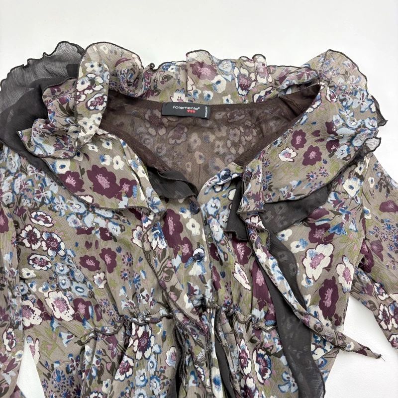 Sheer Khaki Ruffle Fairy Blouse