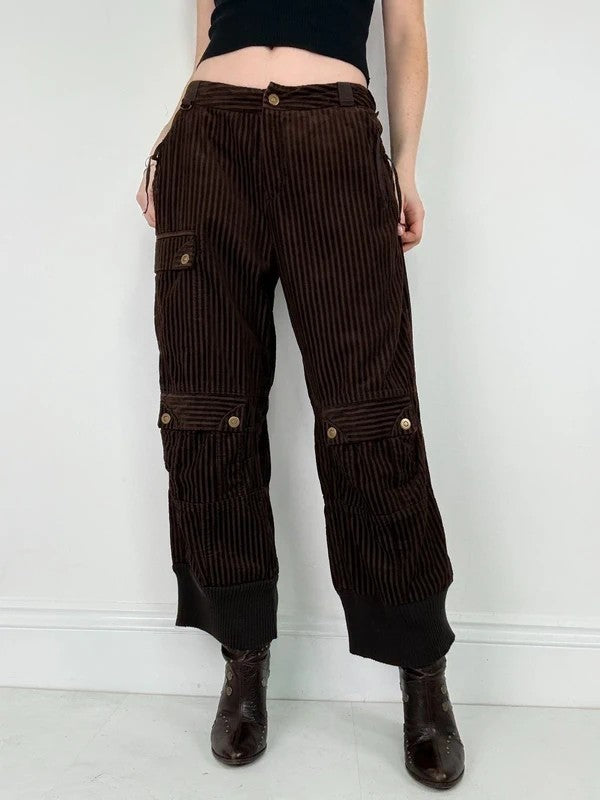 brown pinstriped ribbed Jumbo cord capri trousers
