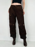 brown pinstriped ribbed Jumbo cord capri trousers