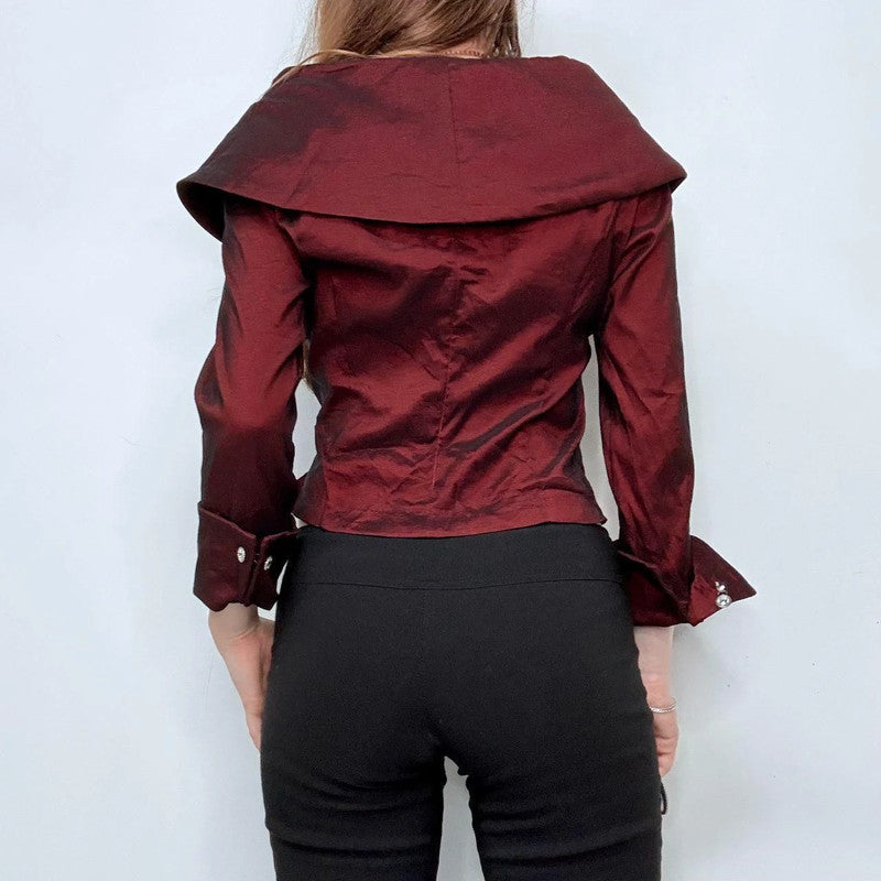 red structured off the shoulder shirt