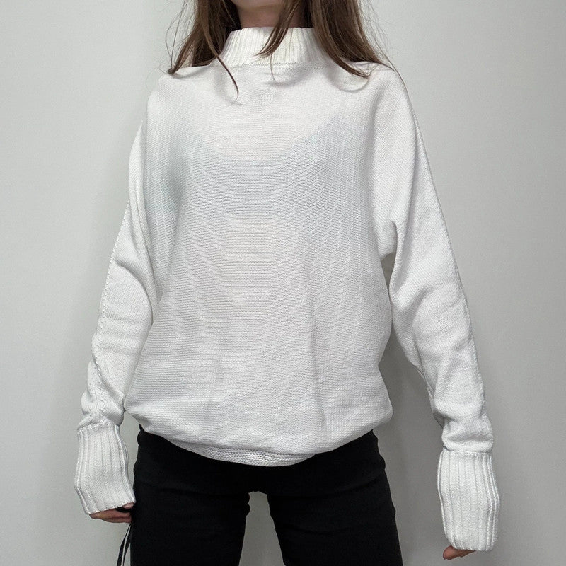 white batwing slouchy cotton knitted jumper