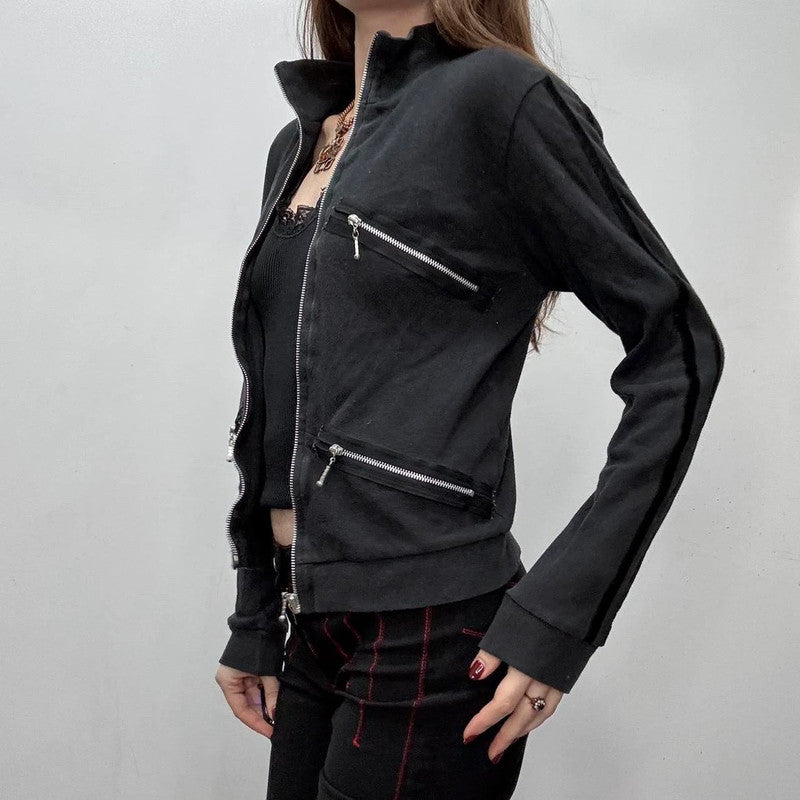 black fitted slouchy zip cardigan