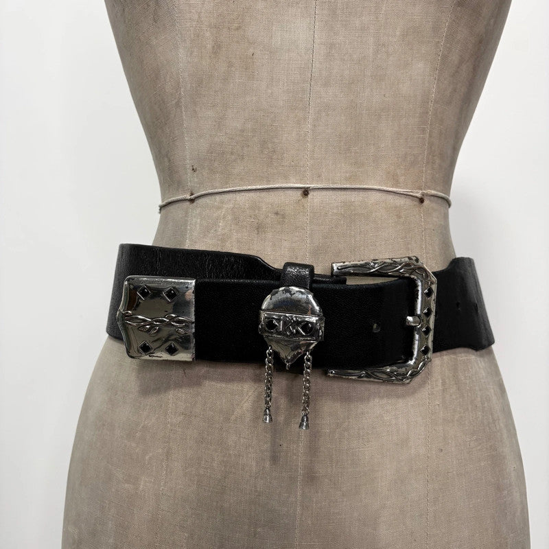 thick black leather buckle belt
