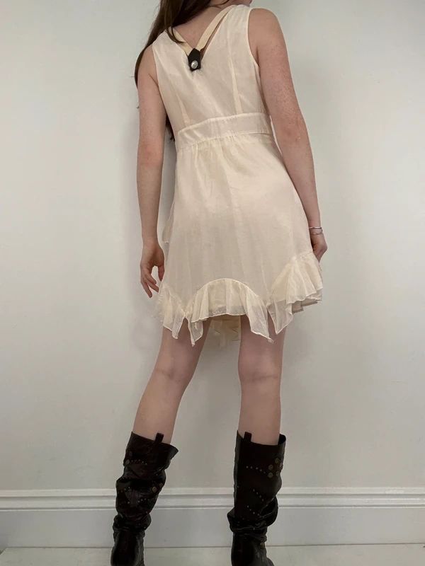 cream layered ruffle cotton silk summer mini dress