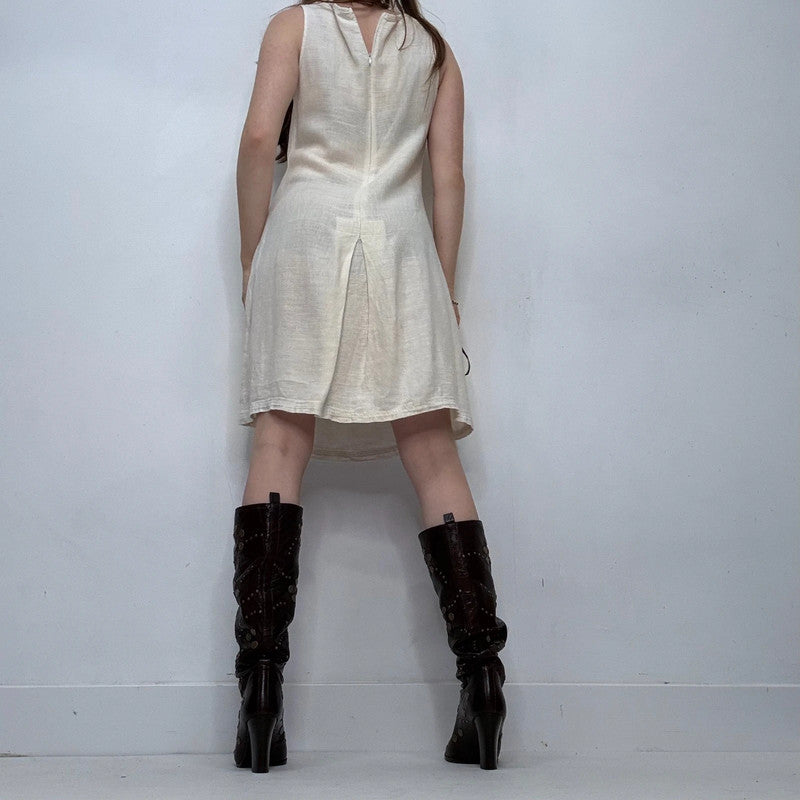 white linen aline midi dress