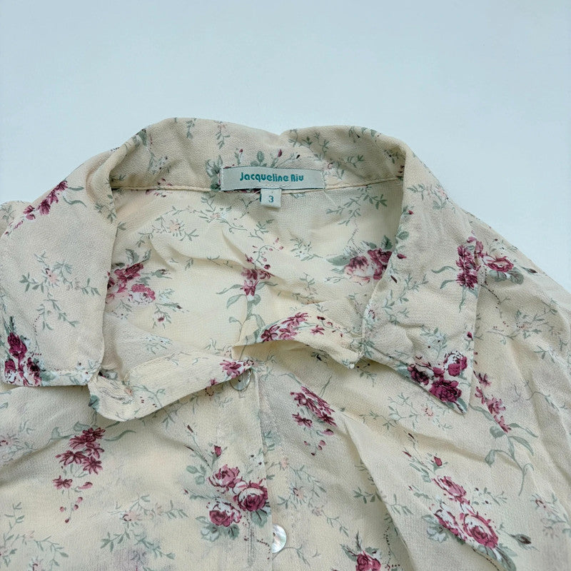 sheer floral flutter pinstripe shirt