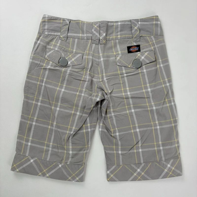 grey cropped tartan checked dickes shorts