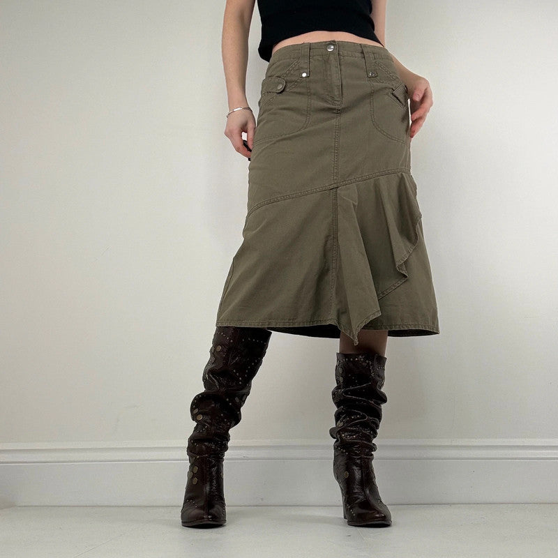 asymmetric khaki green cotton canvas skirt
