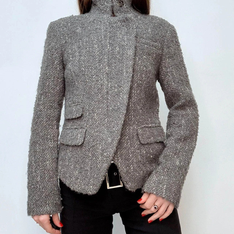 grey asymmetric preppy work blazer jacket