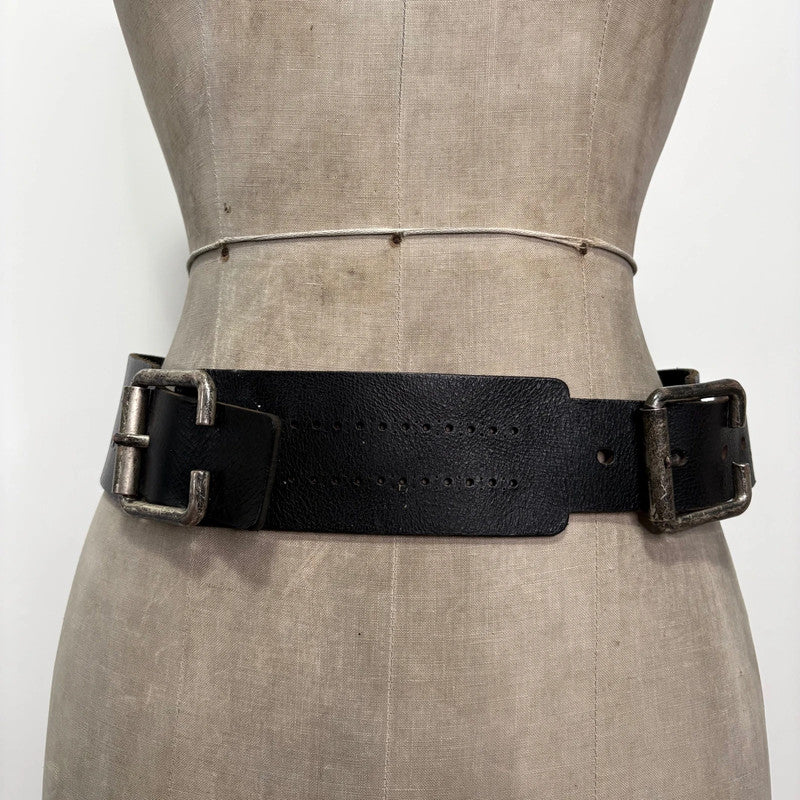 thick black leather buckle belt