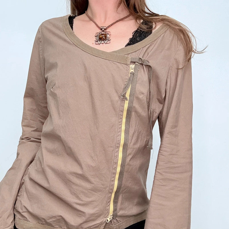 Cop Copine brown asymmetric puff sleeve utility jacket