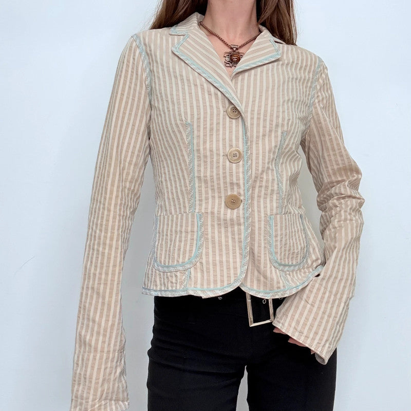 fitted pinstripe flared jacket