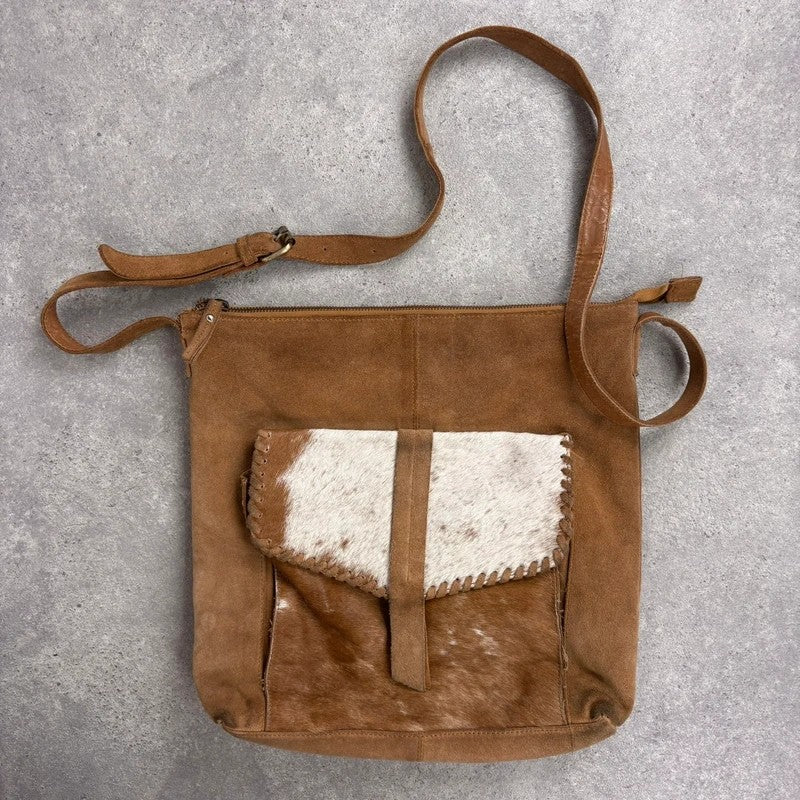 tan leather cowhide pony hair bag