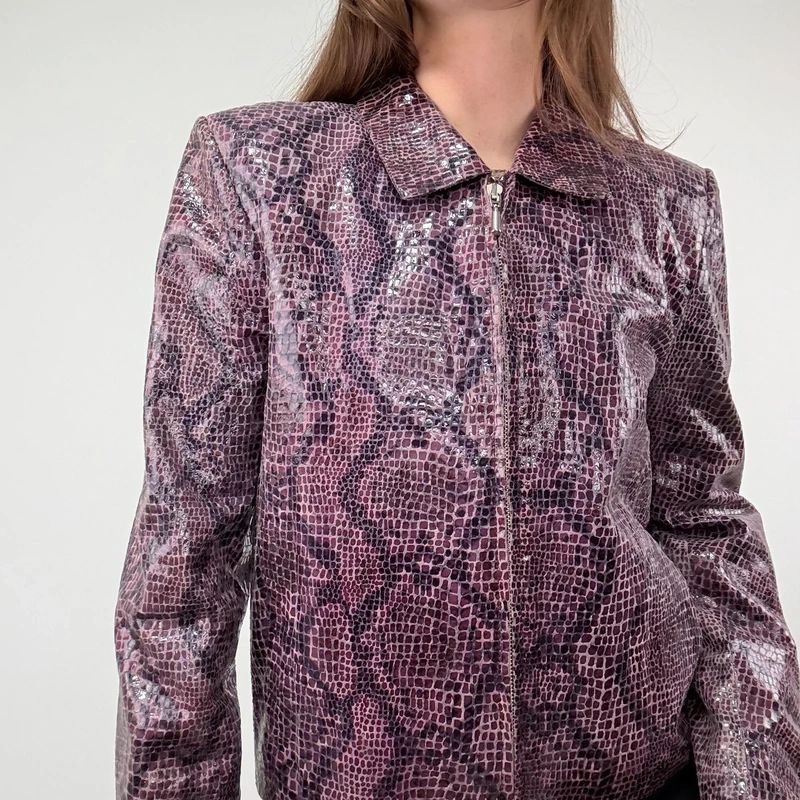 boxy Snakeskin Leather Jacket