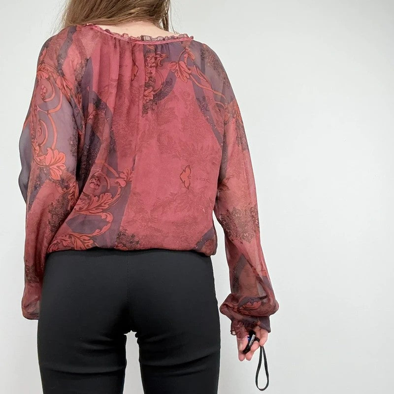 puff slouchy paisley burgundy blouse
