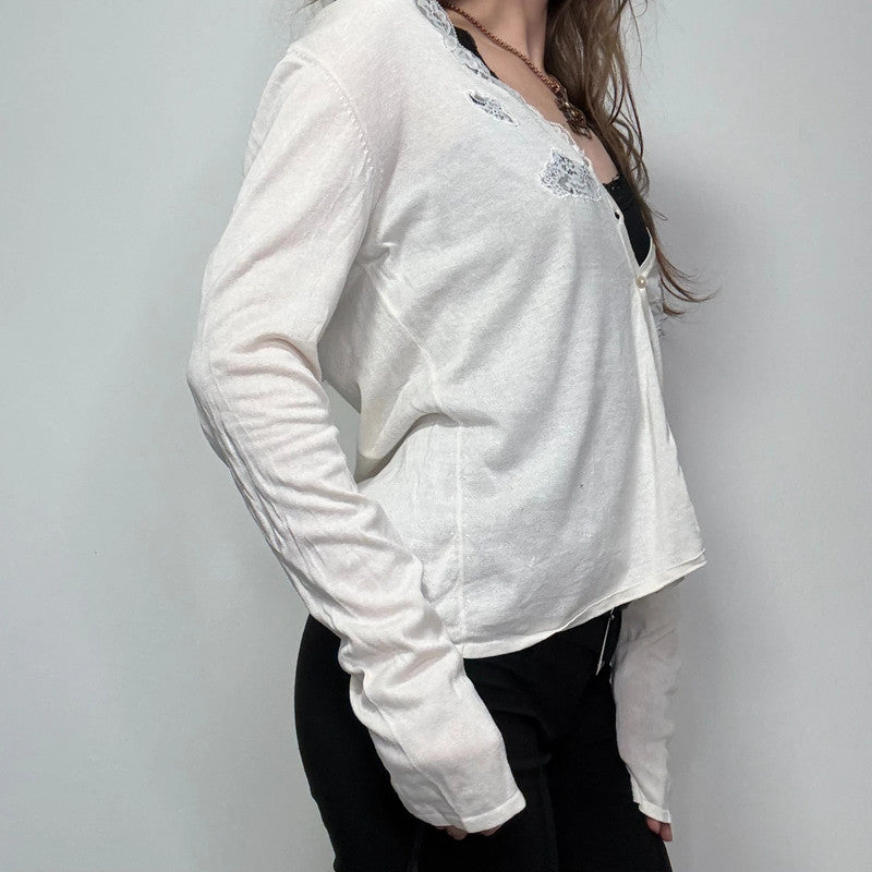 cream lace knit cardigan