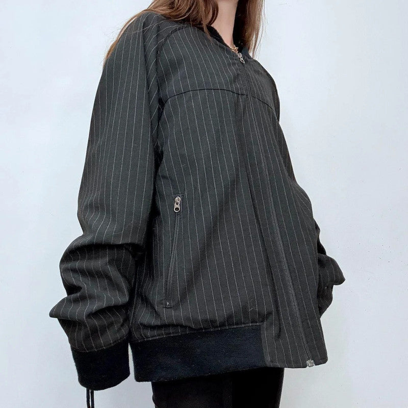 oversized pinstripe bomber jacket