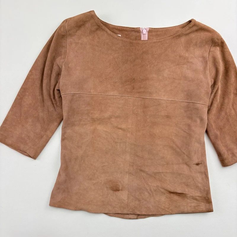 Boat neck Suede Fitted Top