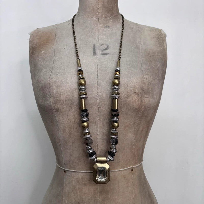 mixed metal beaded long necklace