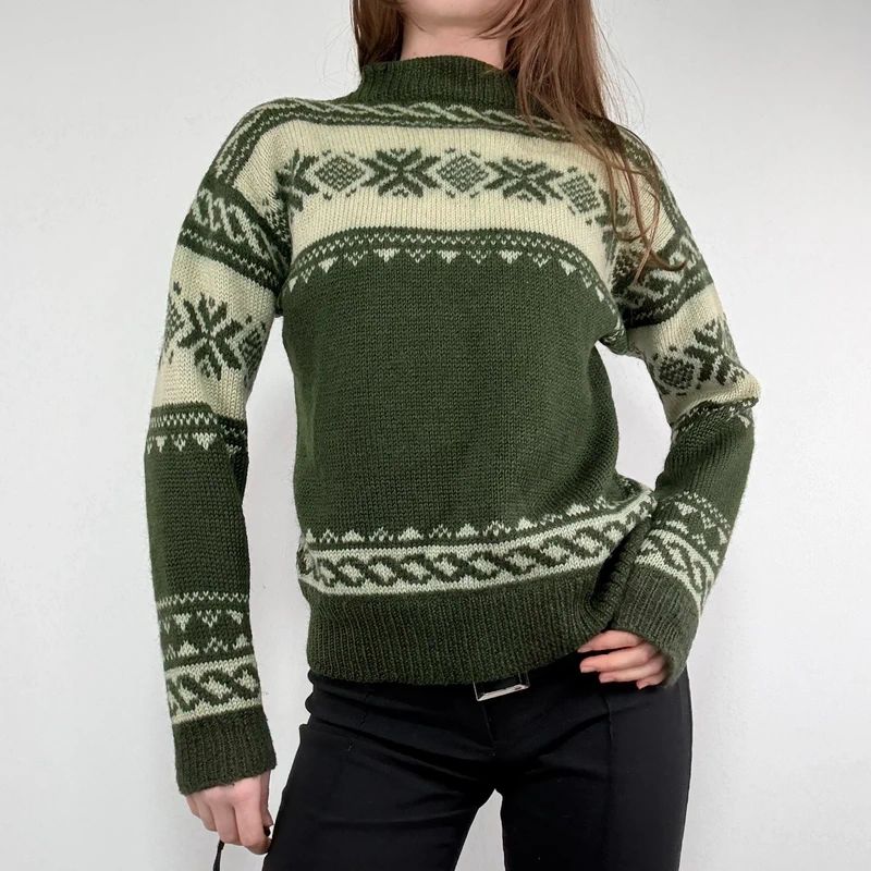 green wool fairisle knitted jumper